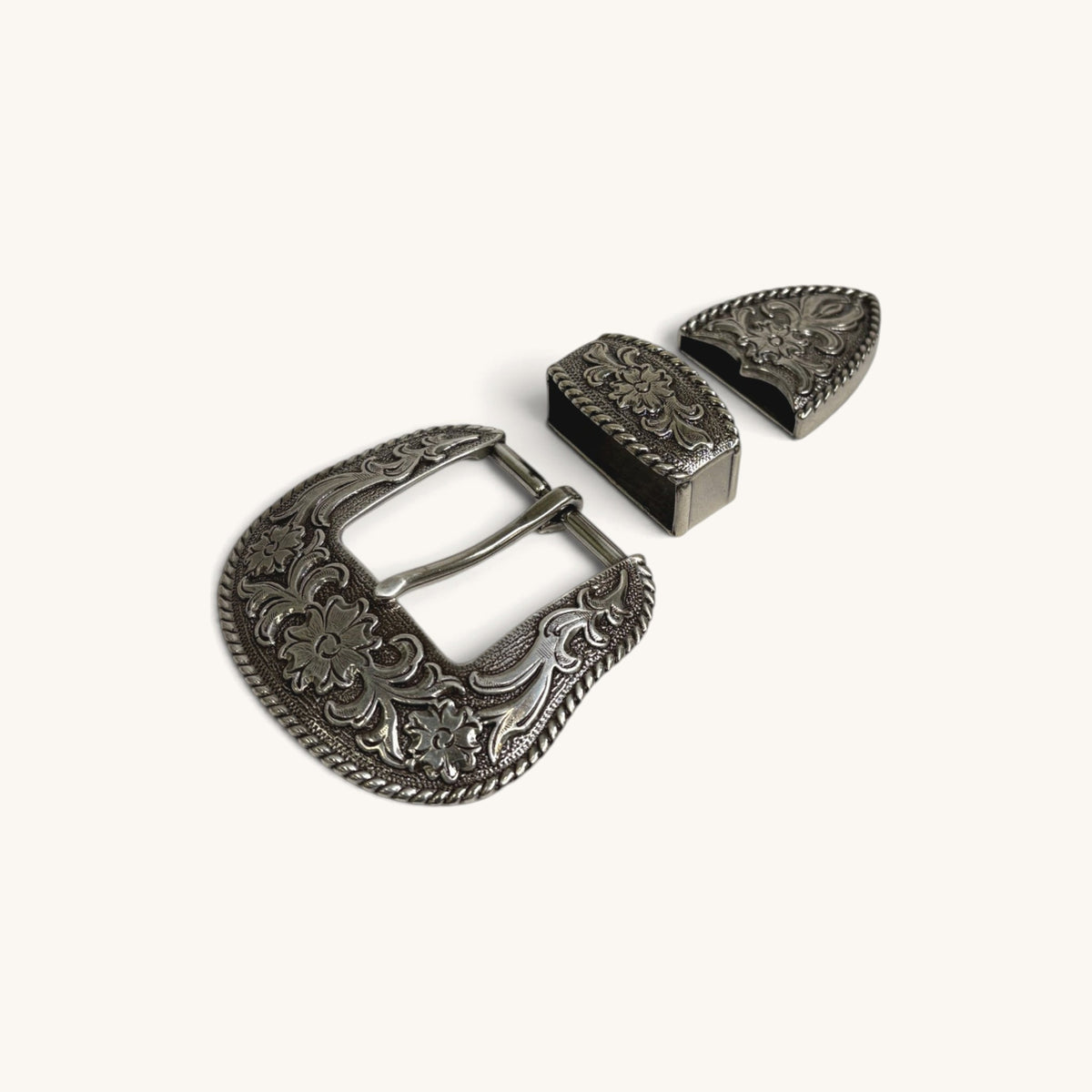Floral Buckle Set - Silver Floral Buckle Set