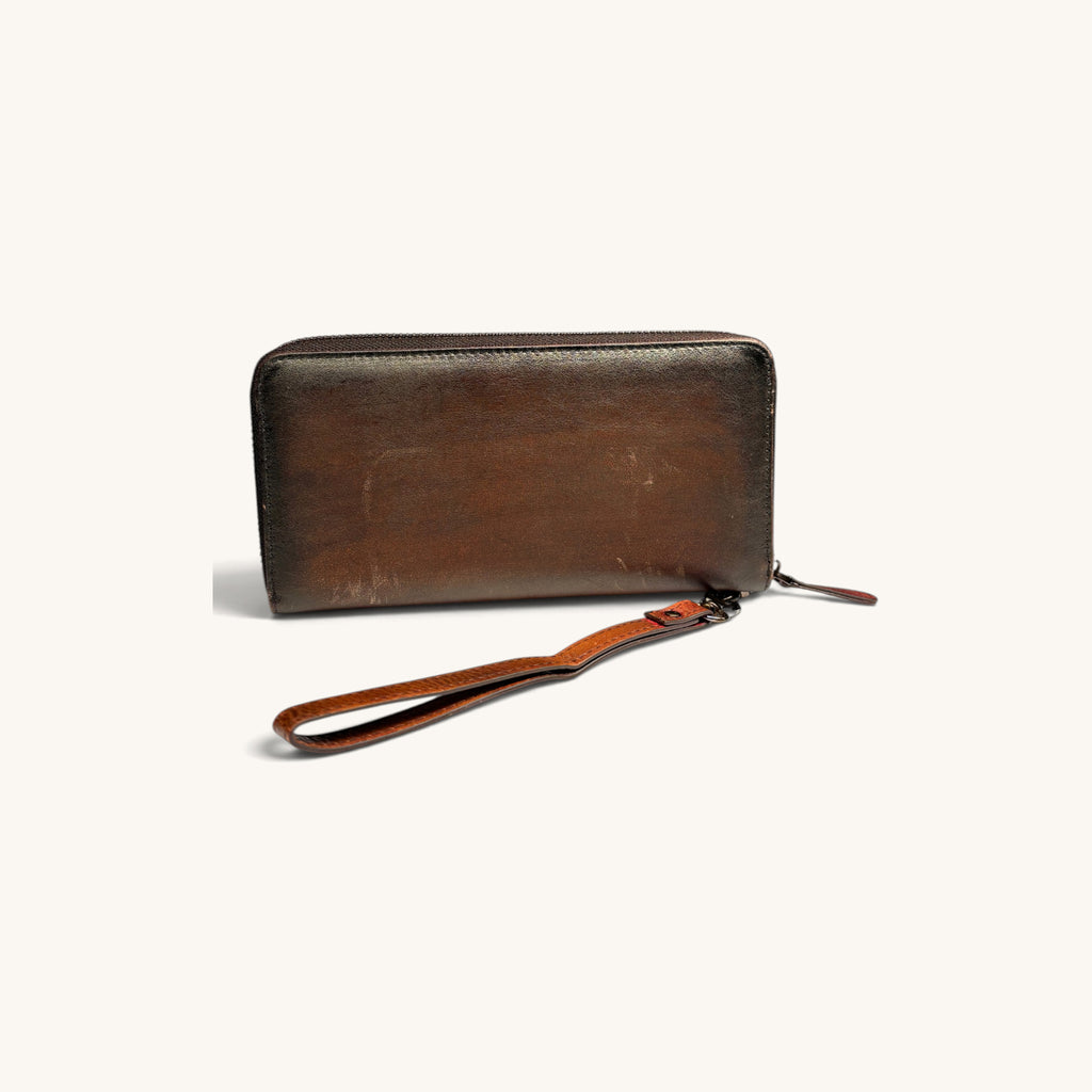 Floral Embossed Wristlet in Brown - back [Brown]