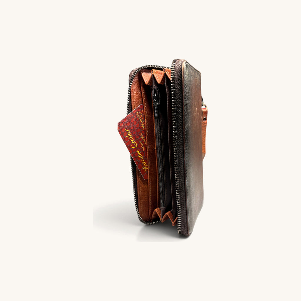 Floral Embossed Wristlet in Brown - inside [Brown]