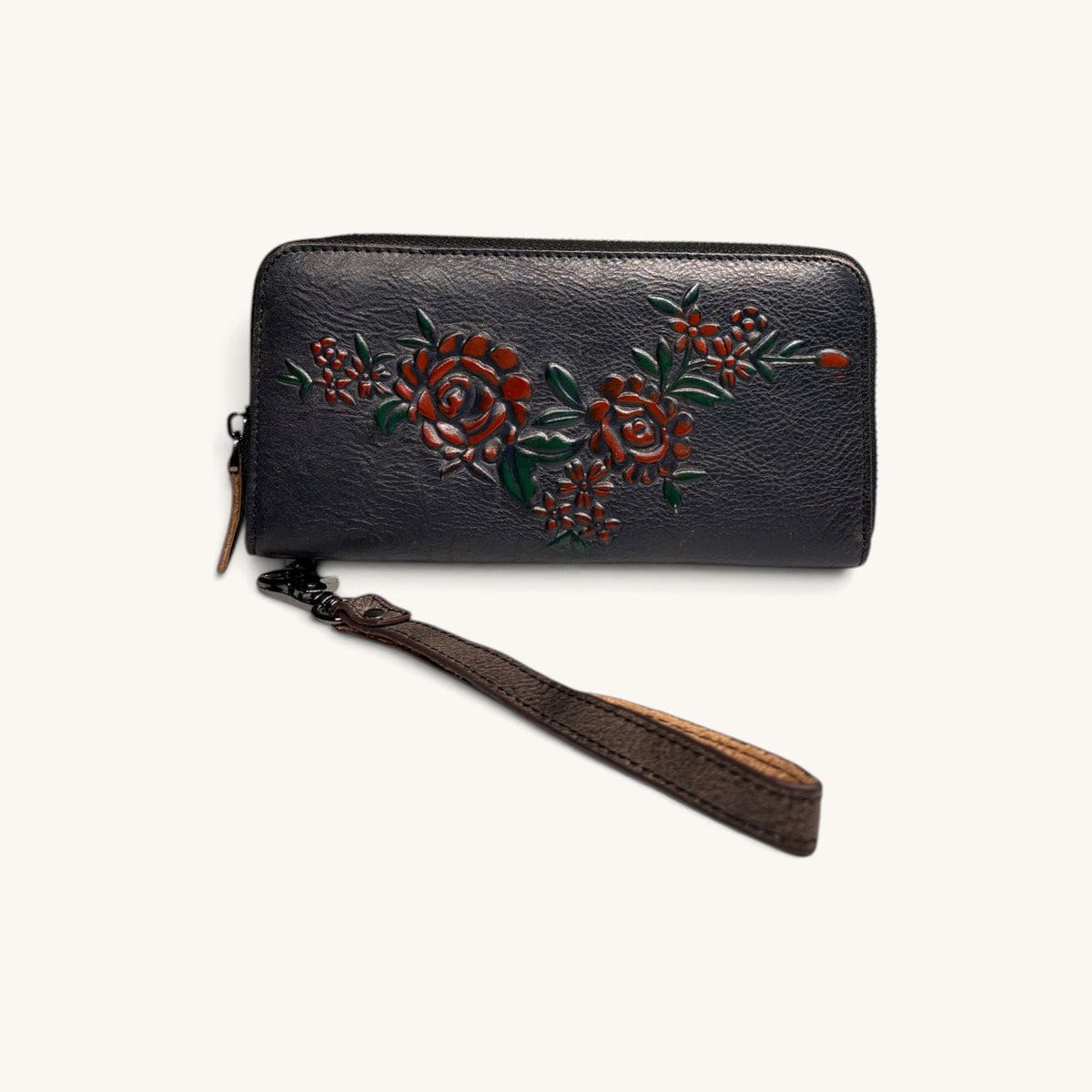 Floral Embossed Wristlet in Navy - front [Navy]