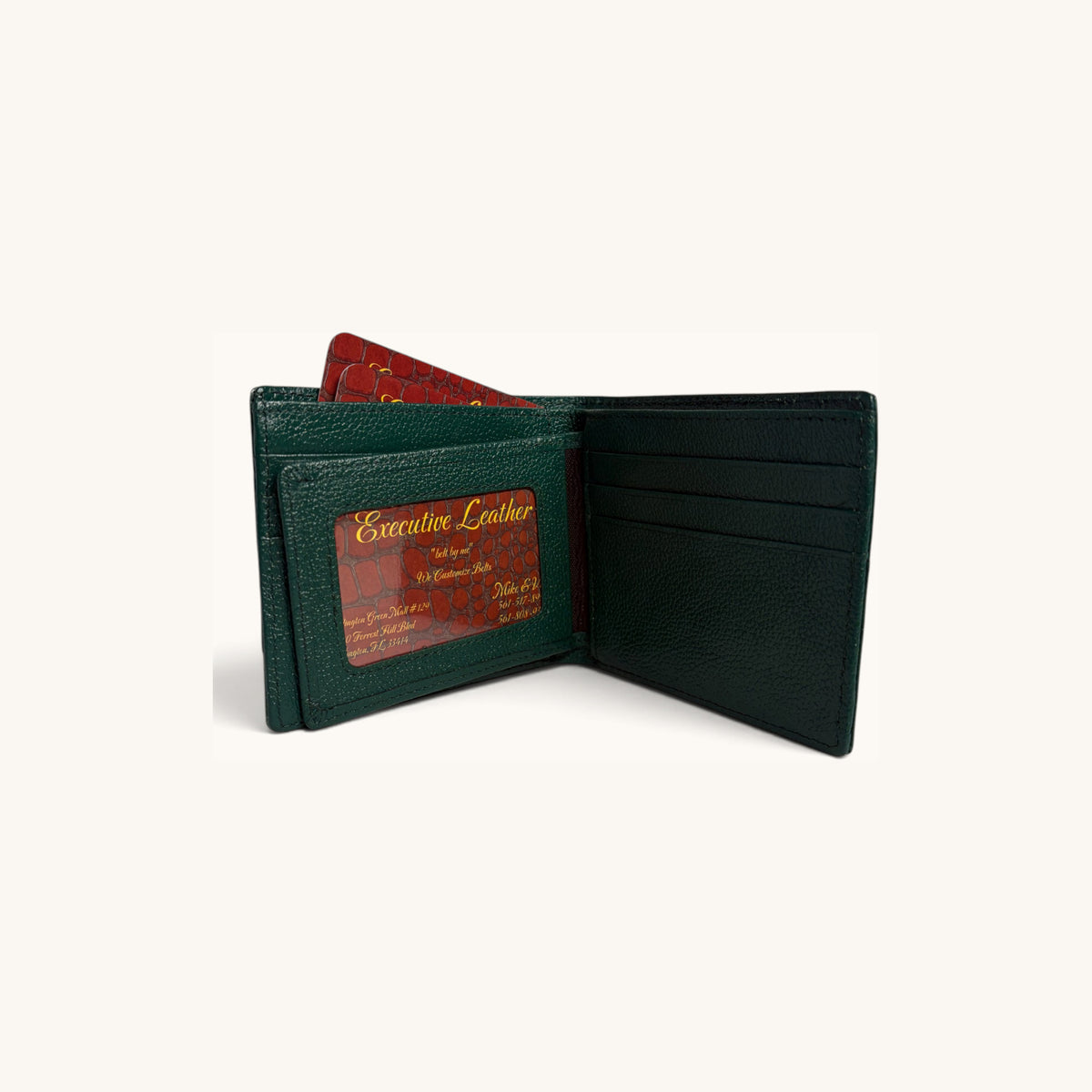 Hornback Crocodile Bifold in Green - Executive Leather, Wellington FL