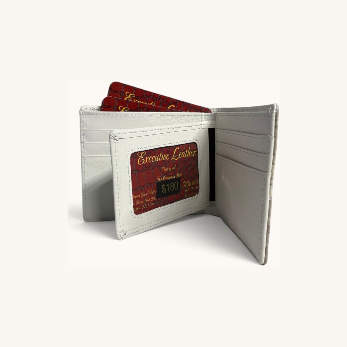 Hornback Crocodile Bifold in White - Executive Leather, Wellington FL