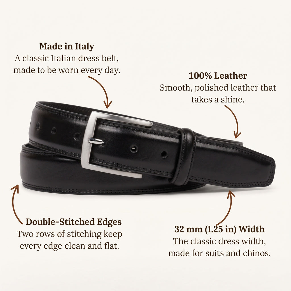 The Italian Dress Belt in Black, infographic: what you're paying for [Black]
