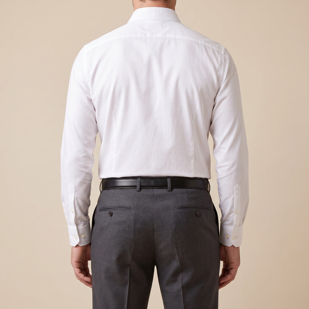 The Italian Dress Belt in Black, worn, back view [Black]