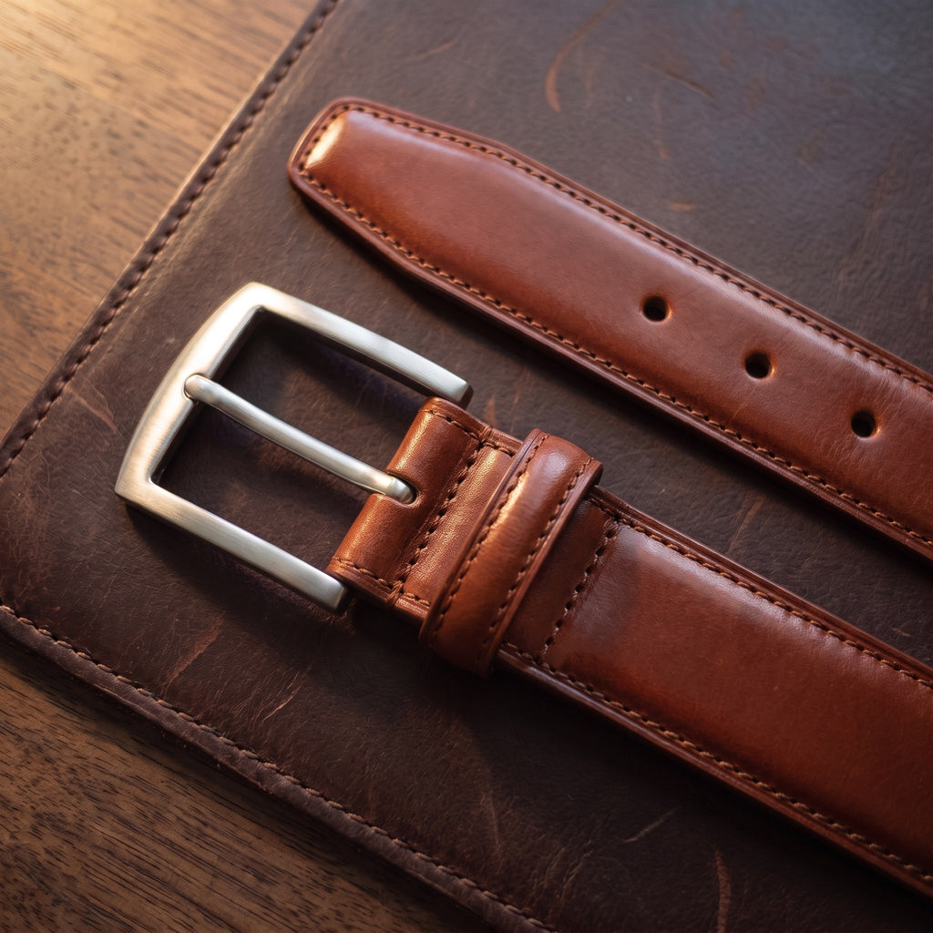 The Italian Dress Belt in Cognac, close-up of the buckle end [Cognac]