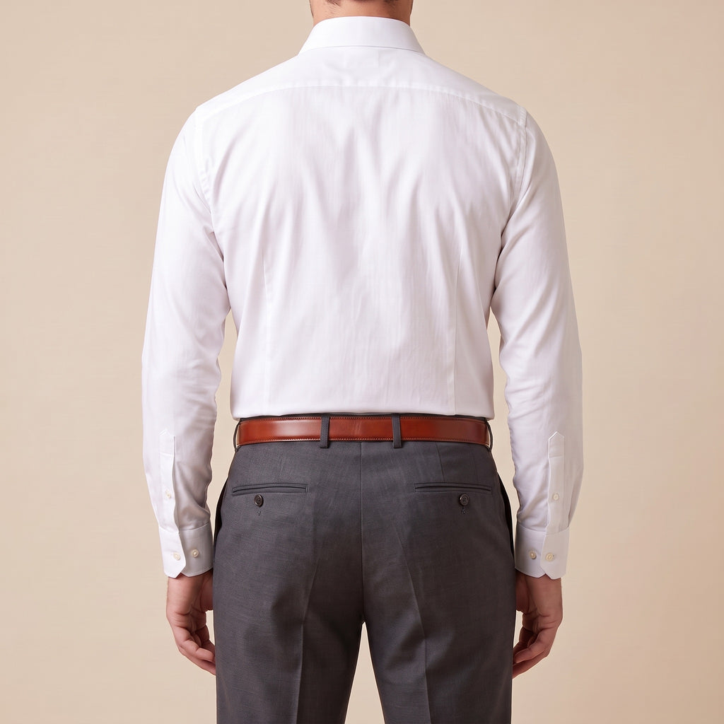 The Italian Dress Belt in Cognac, worn, back view [Cognac]