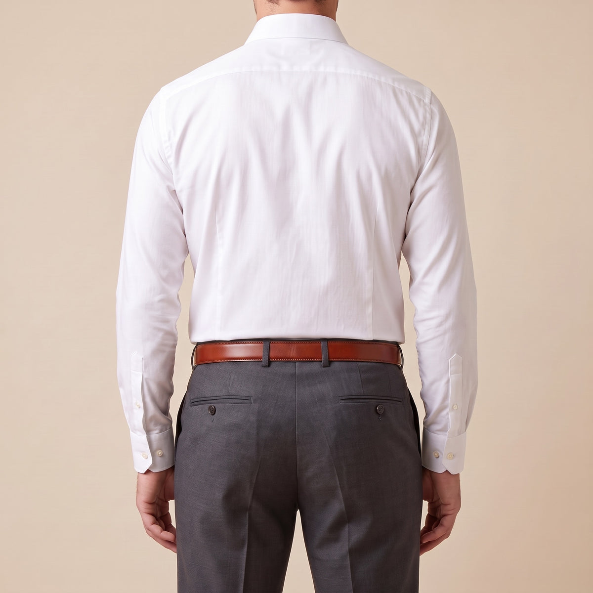 The Italian Dress Belt in Cognac, worn, back view [Cognac]