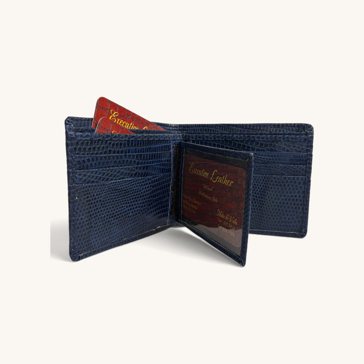Lizard Bifold in Navy - Executive Leather, Wellington FL [Navy]