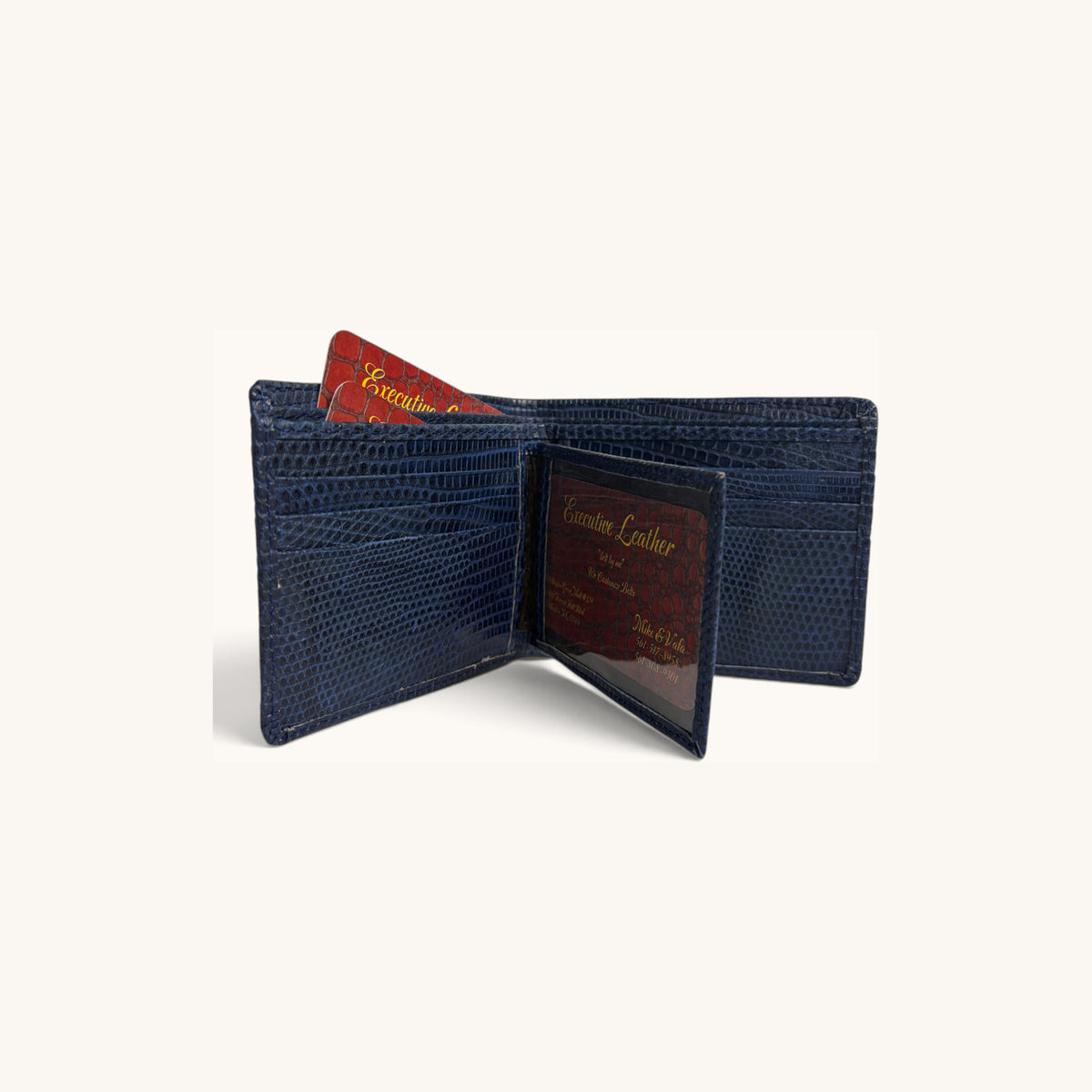 Lizard Bifold in Navy - Executive Leather, Wellington FL