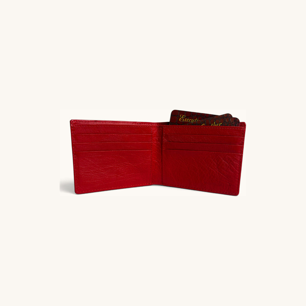 Ostrich Bifold in Red - Executive Leather, Wellington FL