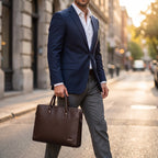 Slim Laptop Briefcase in Dark Brown, carried [Dark Brown]
