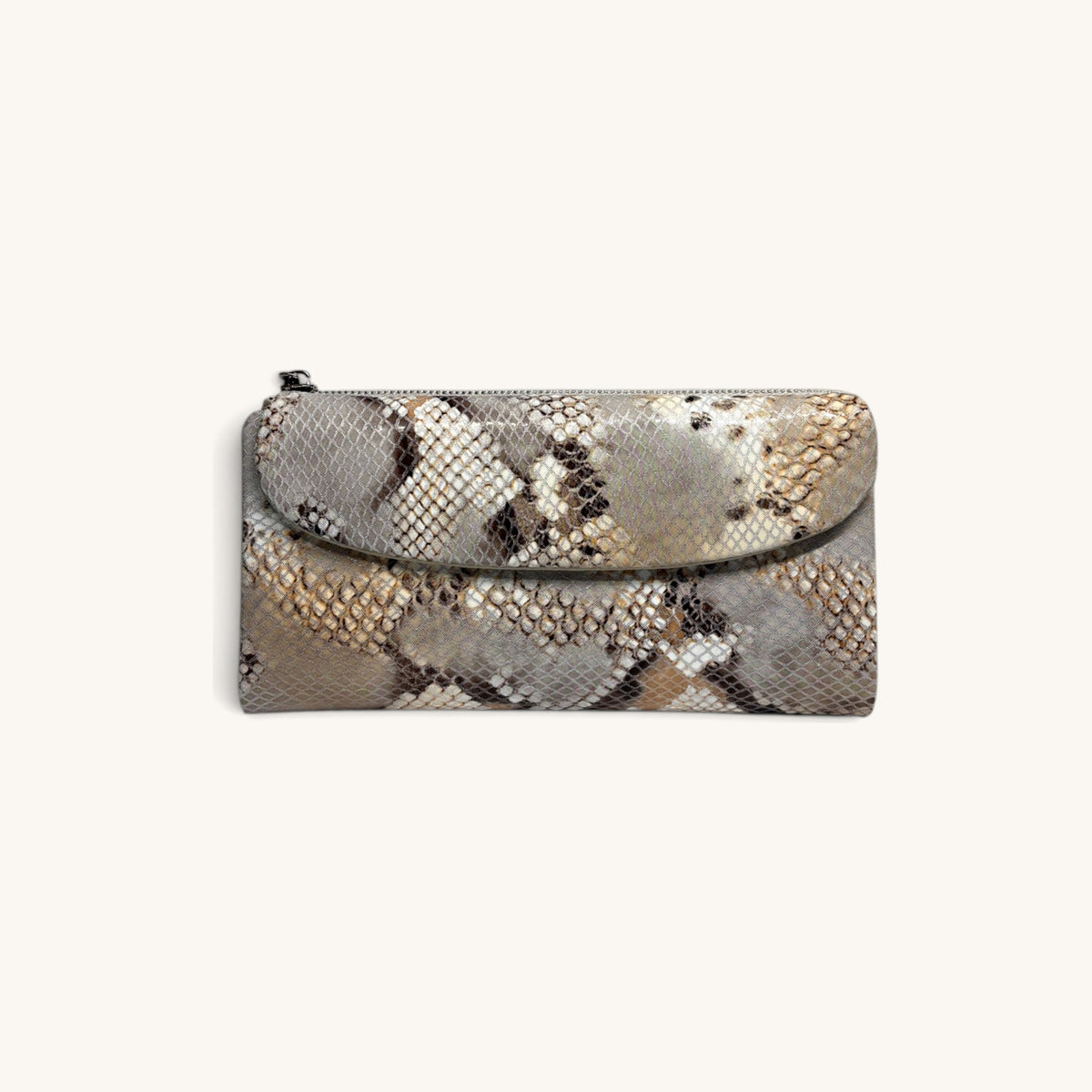 Snake-Embossed Clutch in Beige - front [Beige]