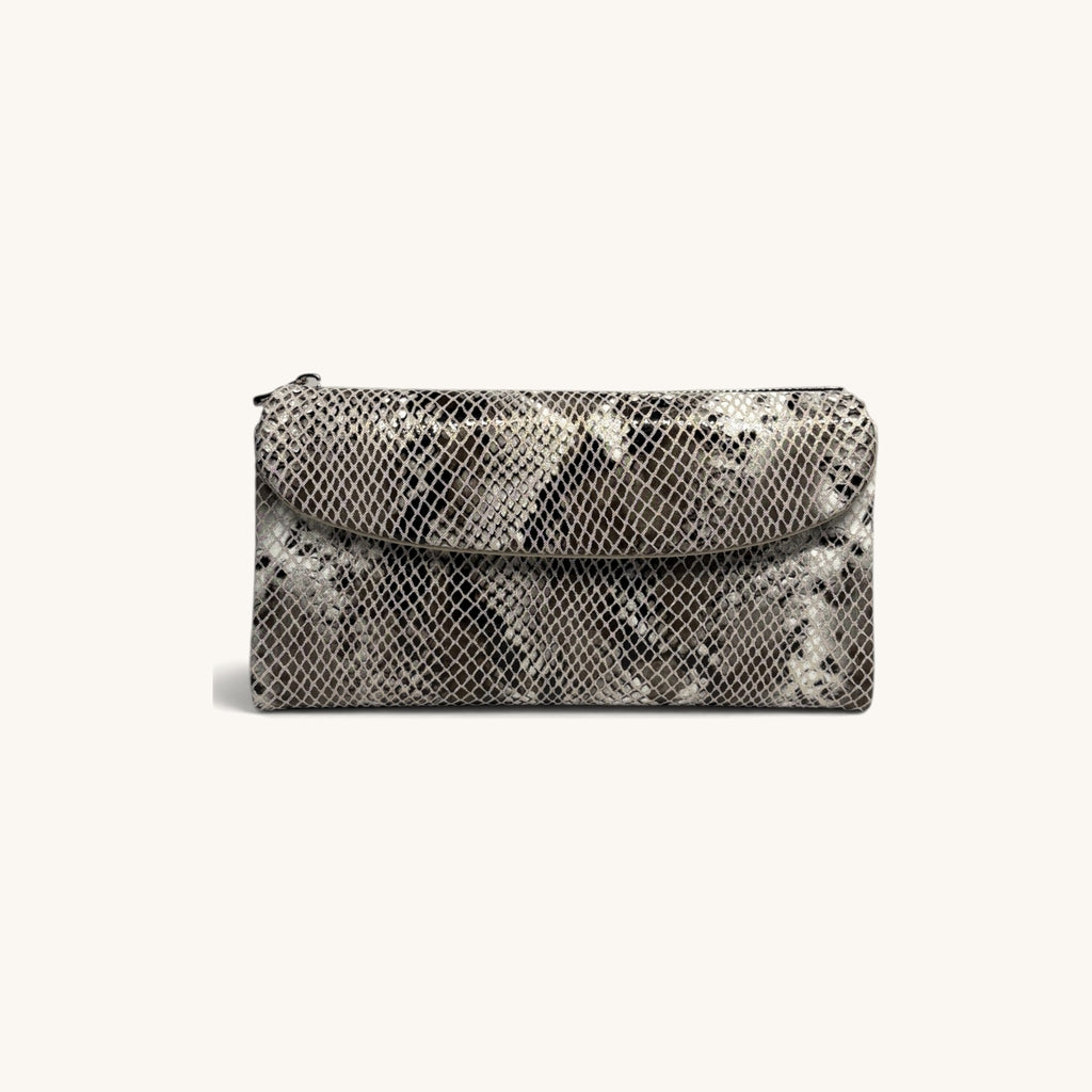 Snake-Embossed Clutch in Grey - front [Grey]
