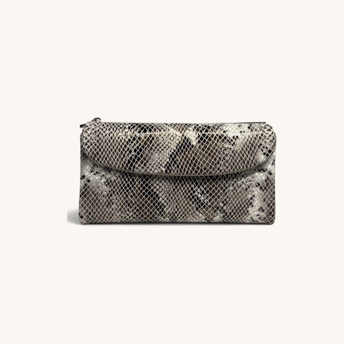 Snake-Embossed Clutch in Grey - front [Grey]
