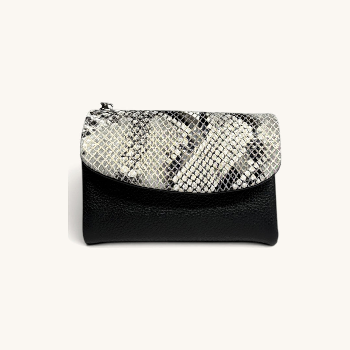 Snake-Embossed Flap Wallet in Black - front [Black]