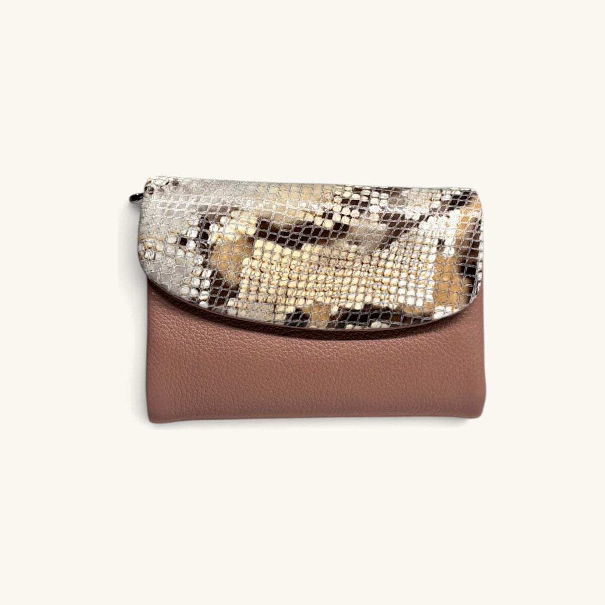 Snake-Embossed Flap Wallet in Pink - front [Pink]