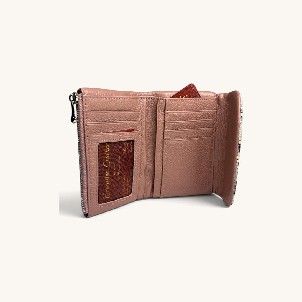 Snake-Embossed Flap Wallet in Pink - inside [Pink]